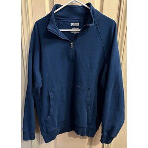 Duluth Trading Co Mens Lg Blue 1/4 Zip Long Sleeve Pocketed Sweater